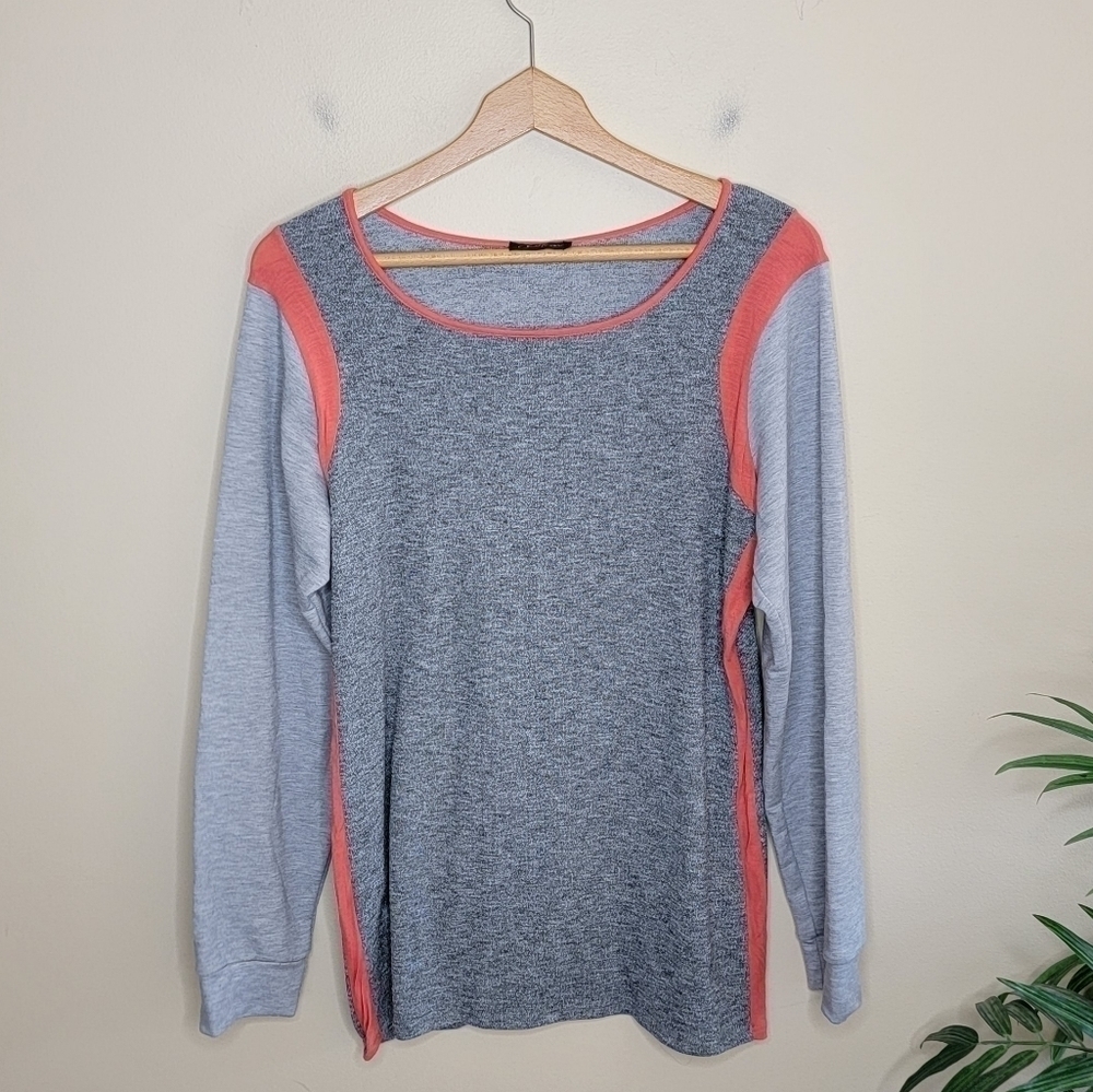 Colette Gray & Orange Colorblock Lightweight Knit Top Size XL Sporty Casual